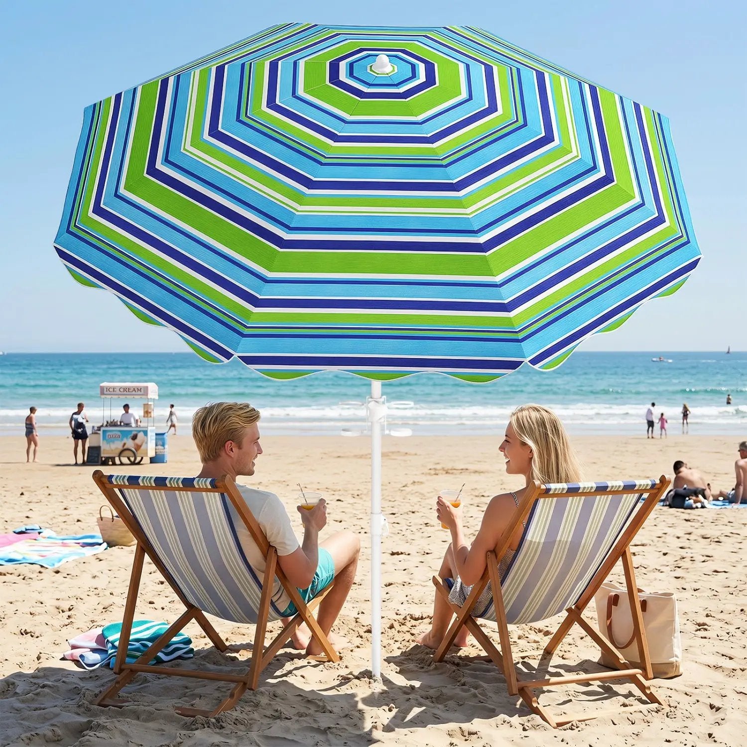 Beach Umbrella 6.5 FT with UPF 50+ and Sand Anchor by DirectDeals