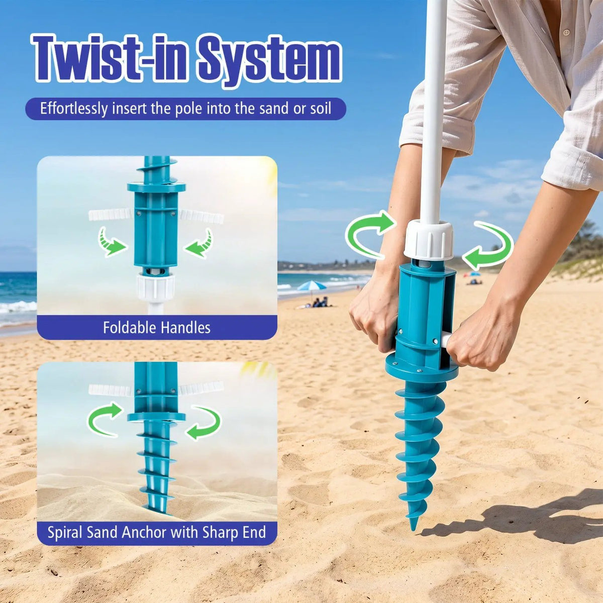 Beach Umbrella 6.5 FT with UPF 50+ and Sand Anchor, photo 6 of 32