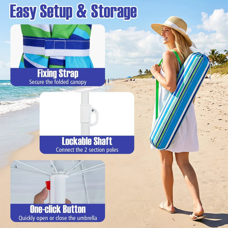 Beach Umbrella 6.5 FT with UPF 50+ and Sand Anchor by DirectDeals