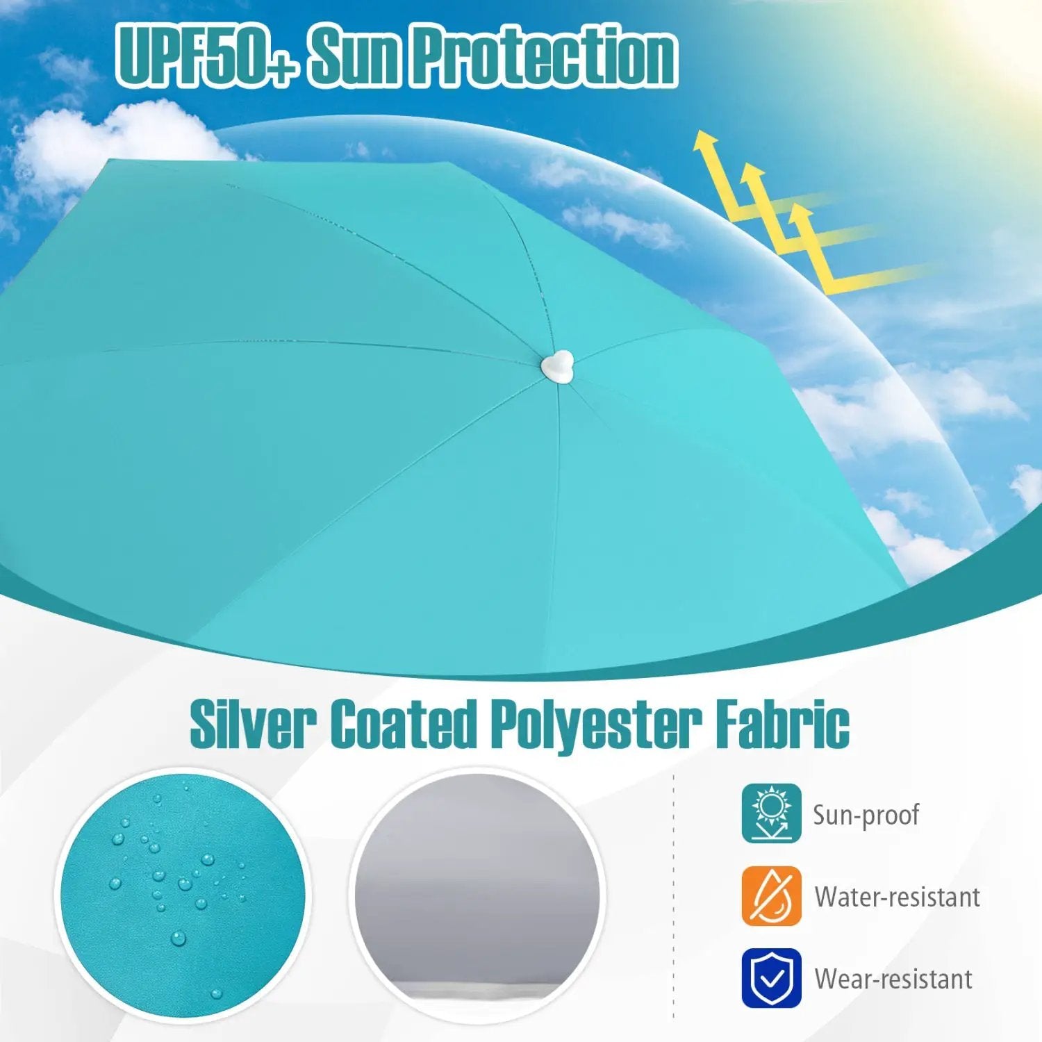 Beach Umbrella 6.5 FT with UPF 50+ and Sand Anchor by DirectDeals
