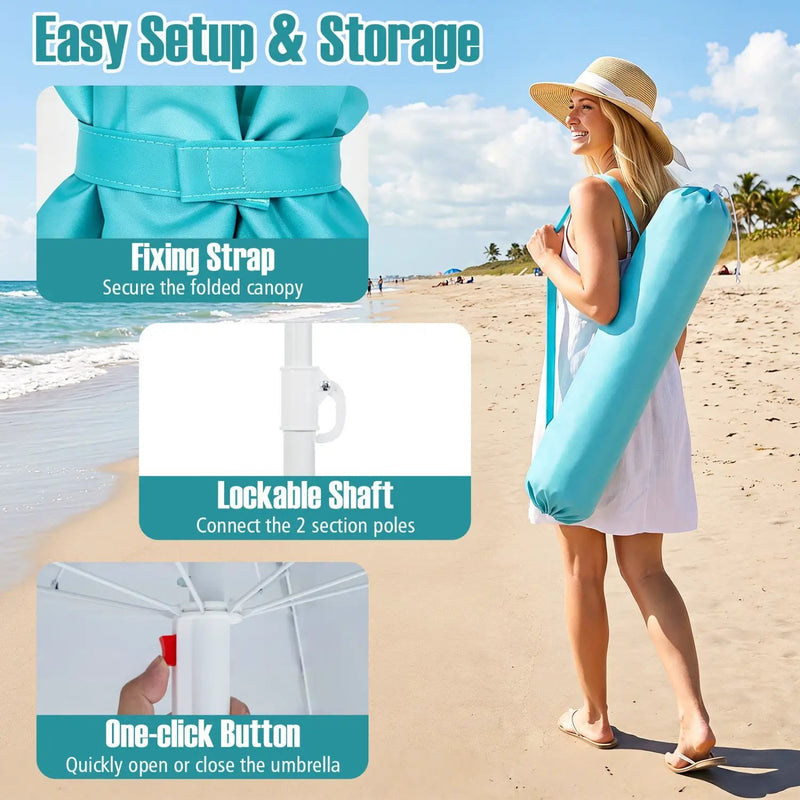 Beach Umbrella 6.5 FT with UPF 50+ and Sand Anchor by DirectDeals