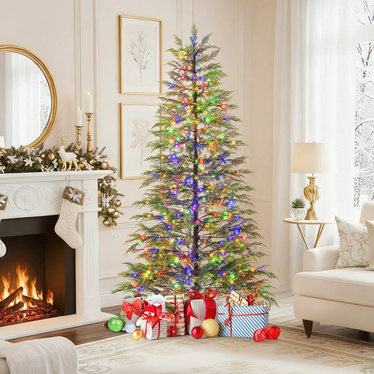 7.5 Feet Artificial Christmas Tree with Branch Tips and Colorful LED Lights, photo 15 of 16