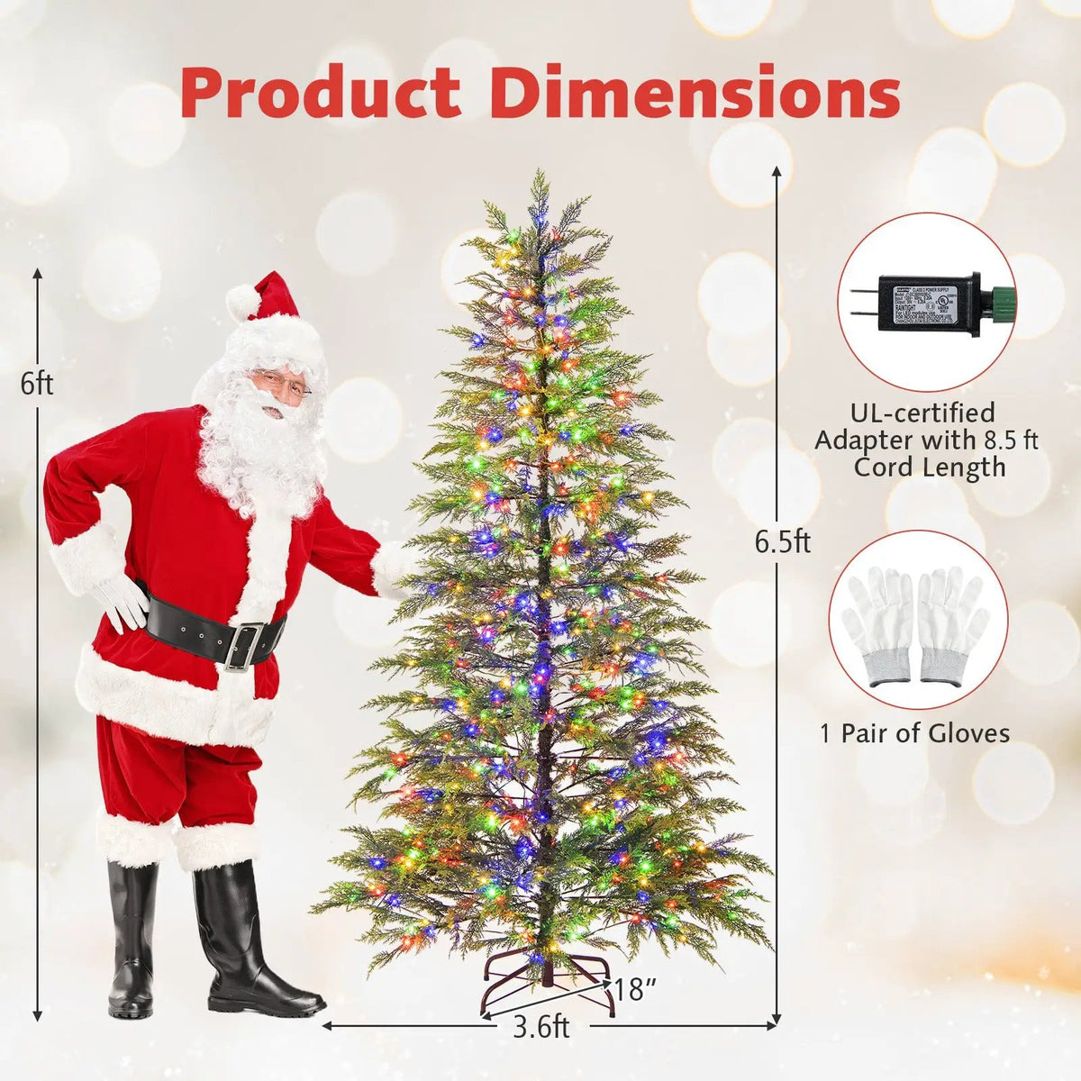 7.5 Feet Artificial Christmas Tree with Branch Tips and Colorful LED Lights, photo 7 of 16