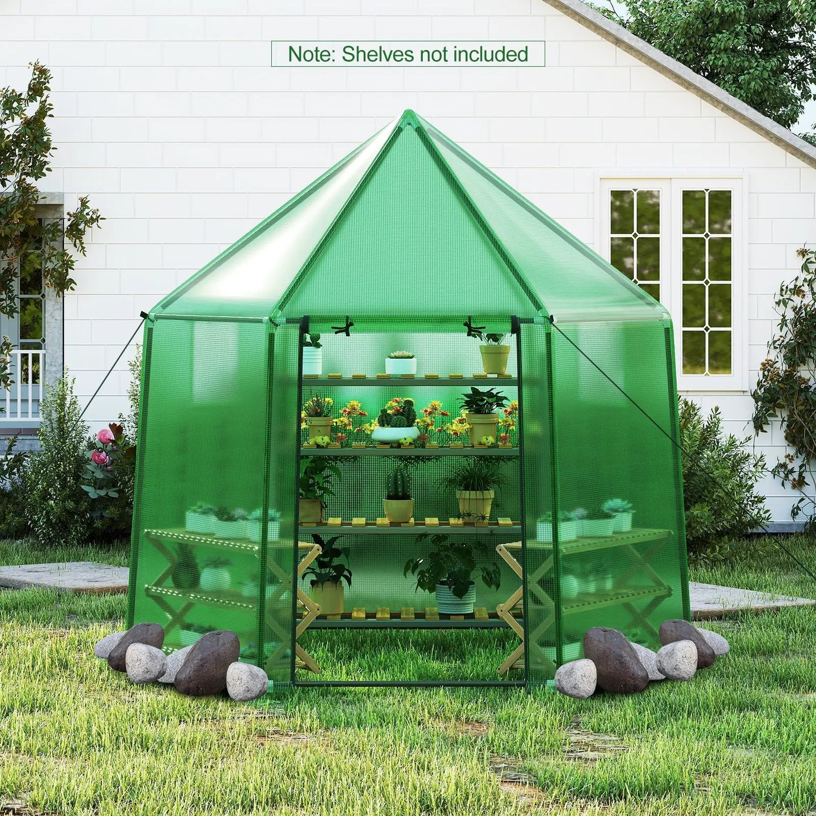 6.5 x 5.6 x 6.2 FT Mini Walk-in Greenhouse Portable Outdoor Warm House for Winter with PE Cover-Green by DirectDeals