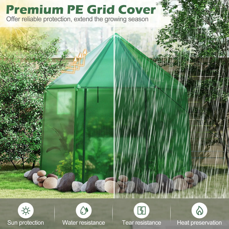 6.5 x 5.6 x 6.2 FT Mini Walk-in Greenhouse Portable Outdoor Warm House for Winter with PE Cover-Green by DirectDeals