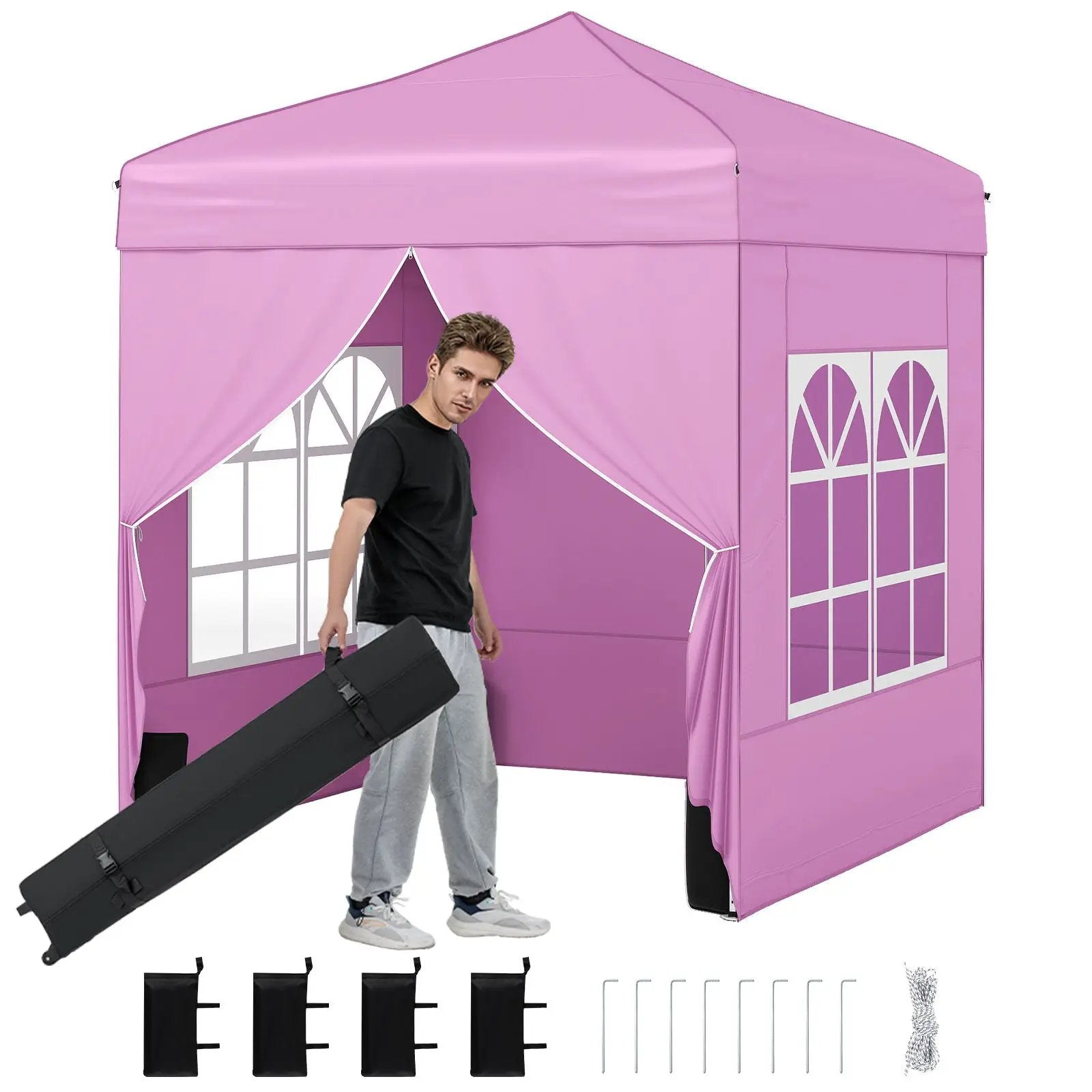 6.5 x 6.5 FT Pop up Canopy Tent with 4 Sidewalls and Wheeled Bag by DirectDeals