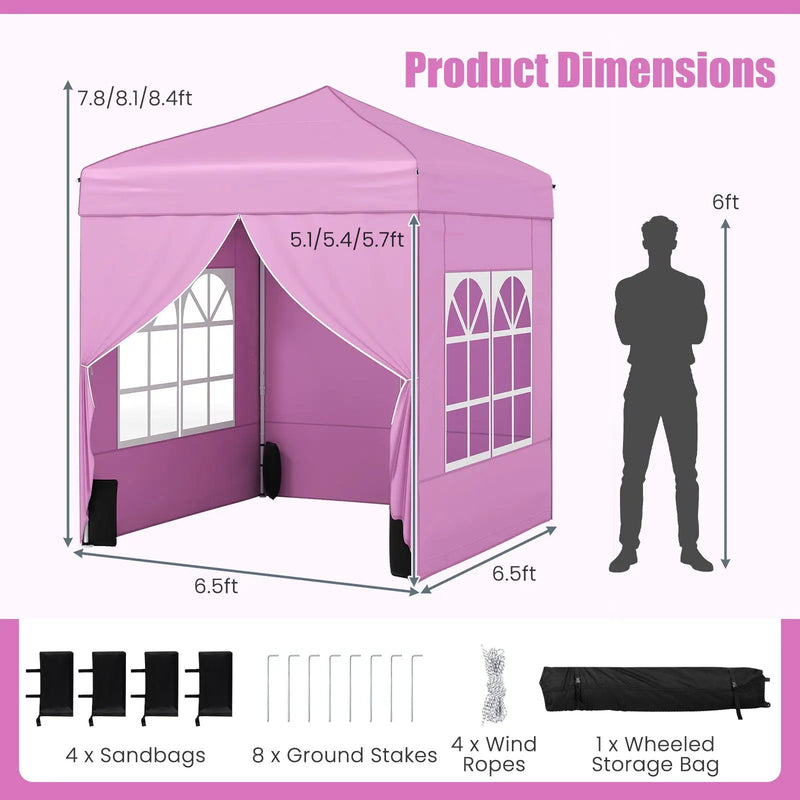 6.5 x 6.5 FT Pop up Canopy Tent with 4 Sidewalls and Wheeled Bag by DirectDeals