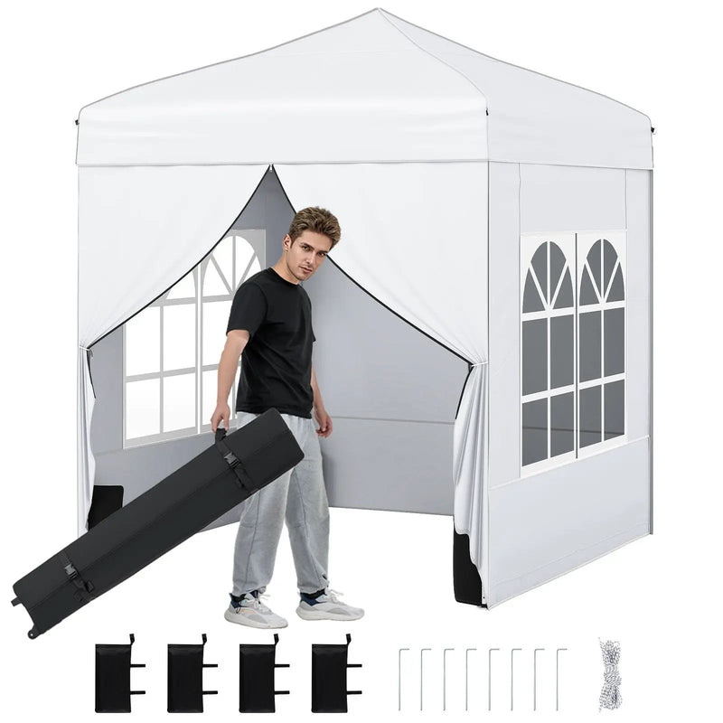 6.5 x 6.5 FT Pop up Canopy Tent with 4 Sidewalls and Wheeled Bag by DirectDeals