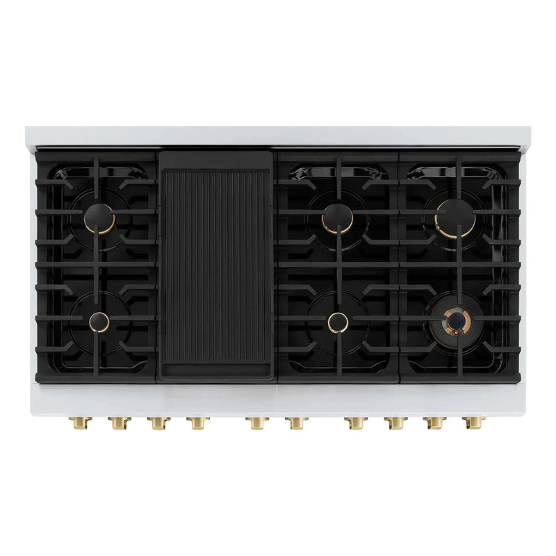 ZLINE 48"Paramount Dual Fuel Range White Matte Champagne Bronze SDRZ-WM-48-CB by Farmhouse Kitchen and Bath