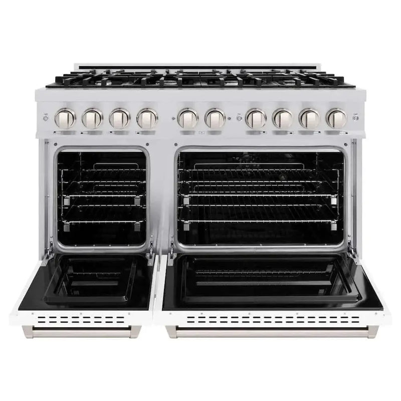 ZLINE 48"Classic Gas Range, Convection Gas Oven, Stainless Steel, White Matte Door CGR-WM-48 by Farmhouse Kitchen and Bath