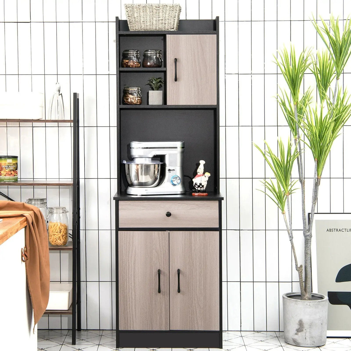3-Door 71 Inch Kitchen Buffet Pantry Storage Cabinet with Hutch and Adjustable Shelf, photo 3 of 16