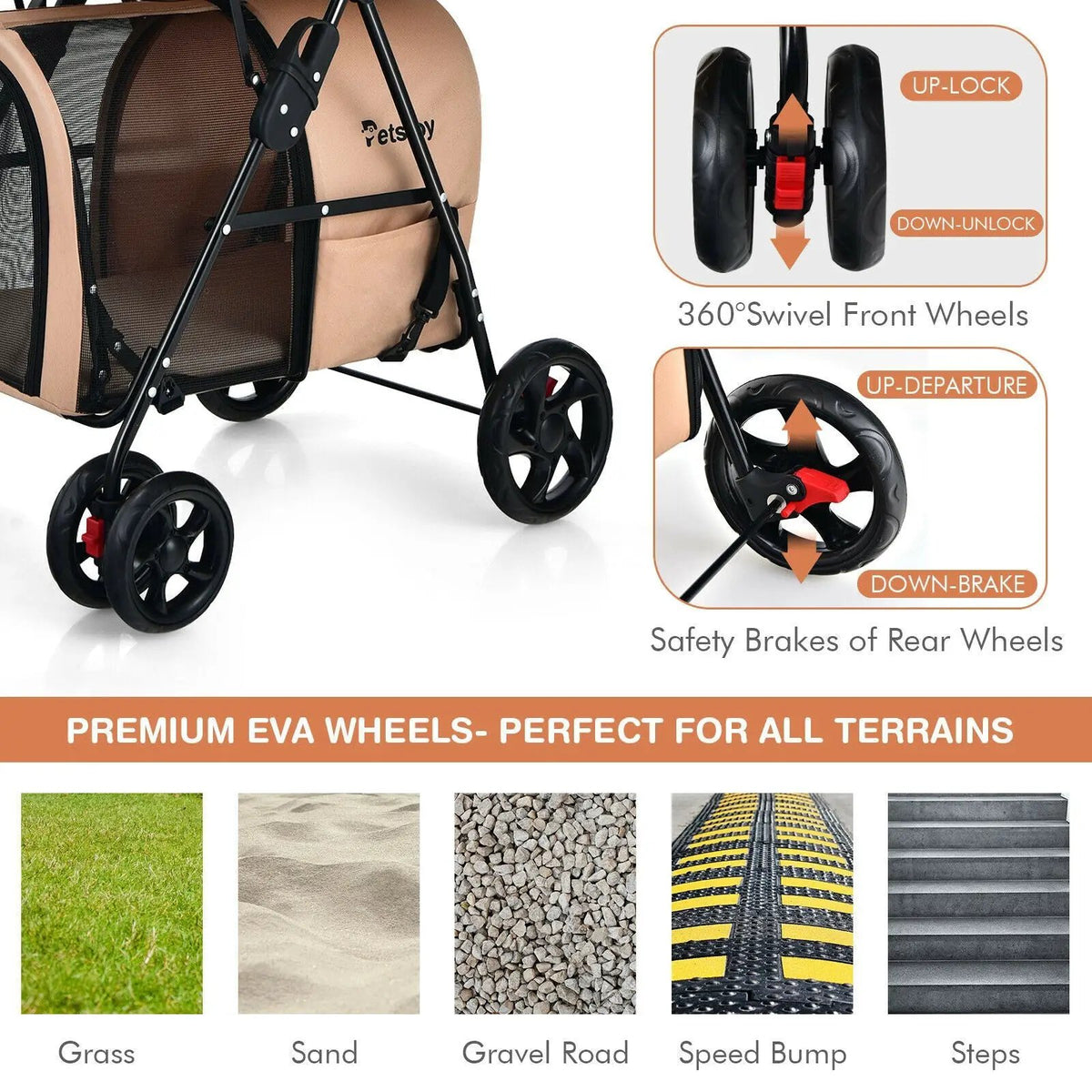 4-in-1 Double Pet Stroller with Detachable Carrier and Travel Carriage, photo 7 of 12