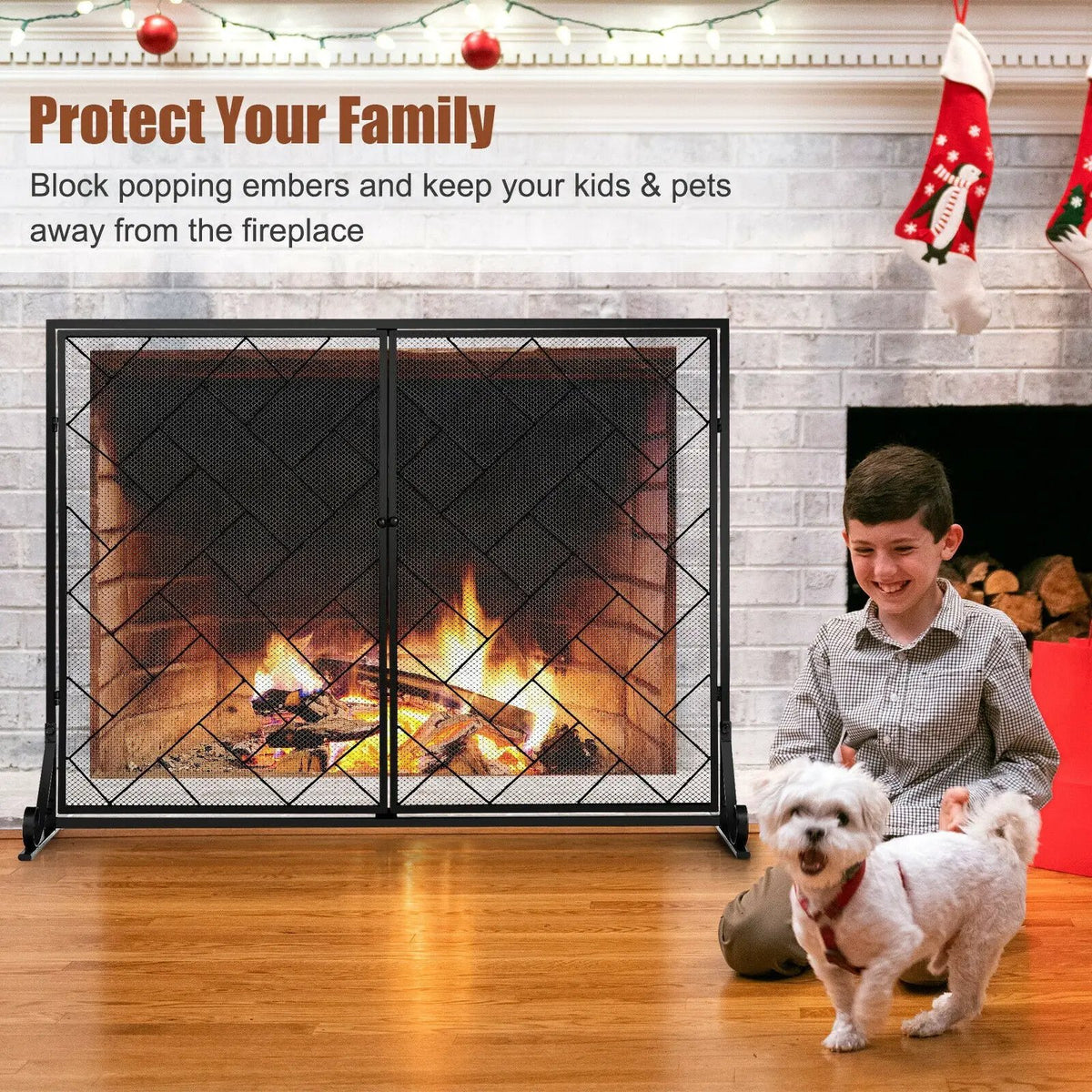 2-Panel Fireplace Screen Folding Metal Fire Place Safety Fence with Magnetic Doors, photo 11 of 16