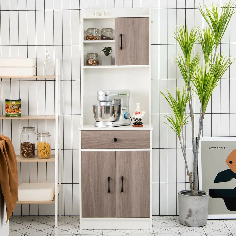3-Door 71 Inch Kitchen Buffet Pantry Storage Cabinet with Hutch and Adjustable Shelf by DirectDeals