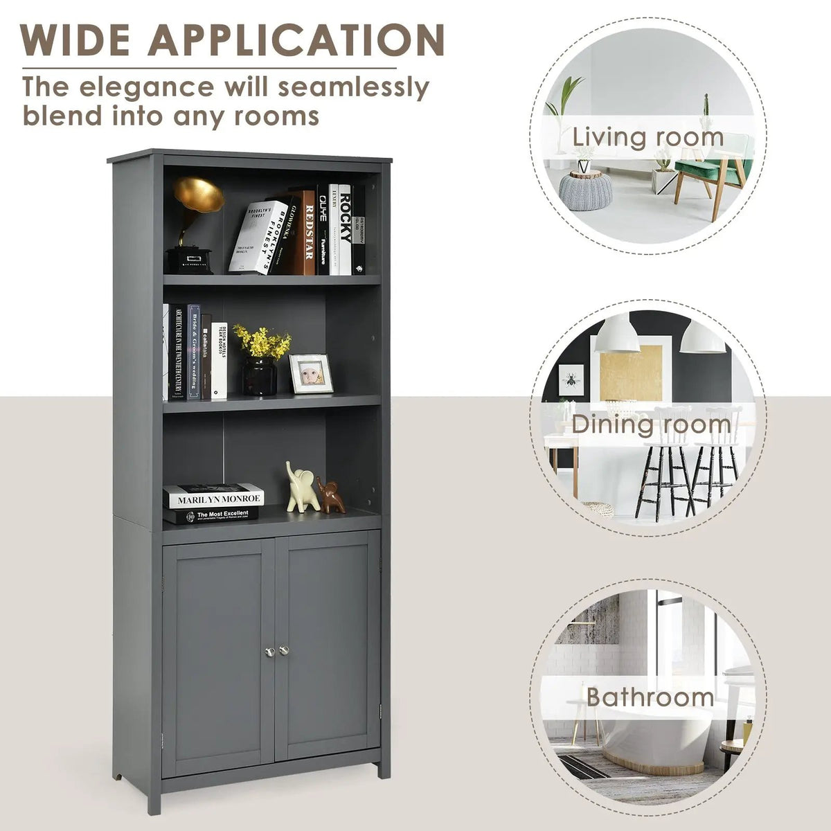 Bookcase Shelving Storage Wooden Cabinet Unit Standing Display Bookcase with Doors, photo 7 of 9