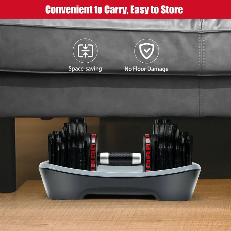55 Lbs Adjustable Dumbbell with 18 Weights Storage Tray for Gym Home Office by DirectDeals