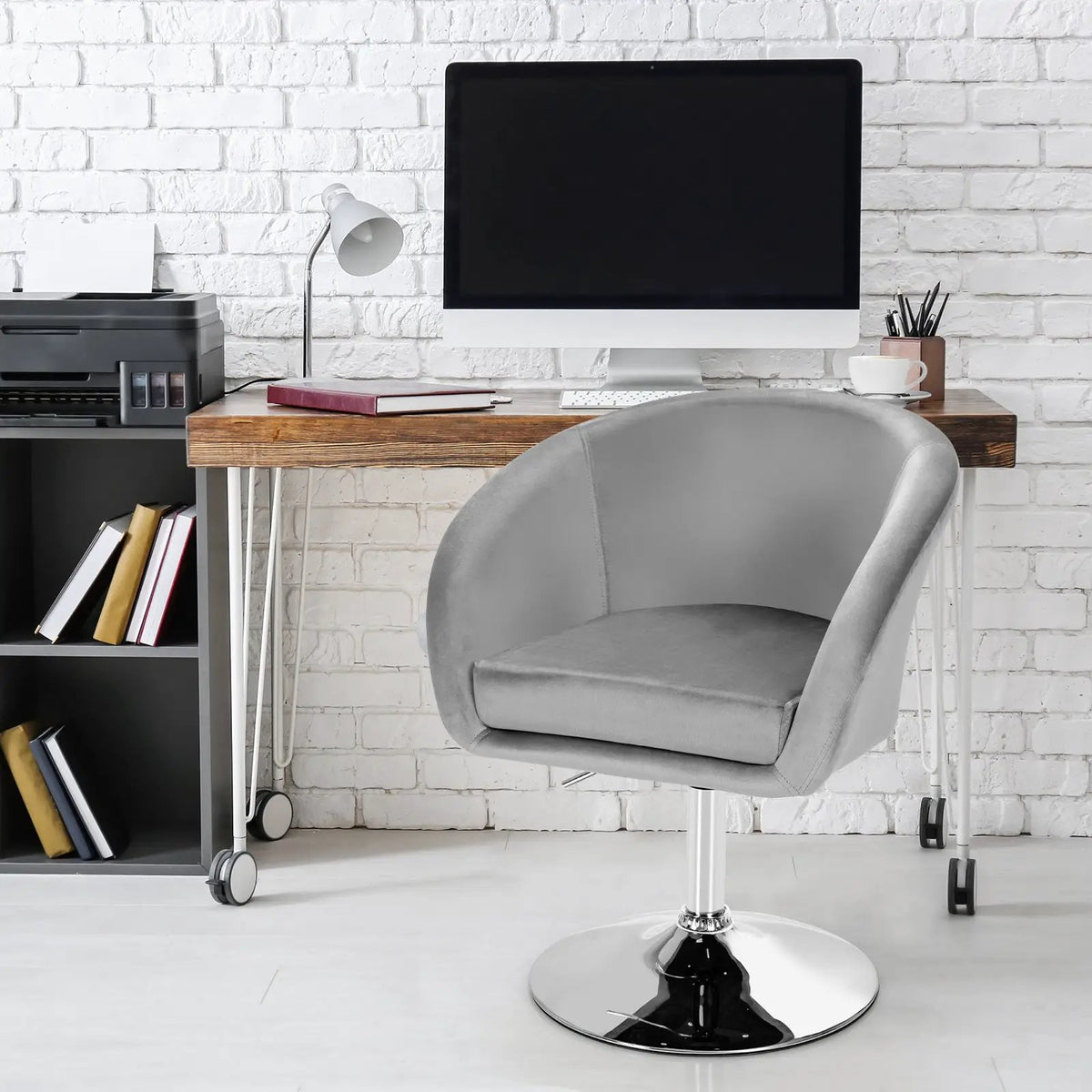 360 Degree Swivel Makeup Stool Accent Chair with Round Back and Metal Base, photo 2 of 9