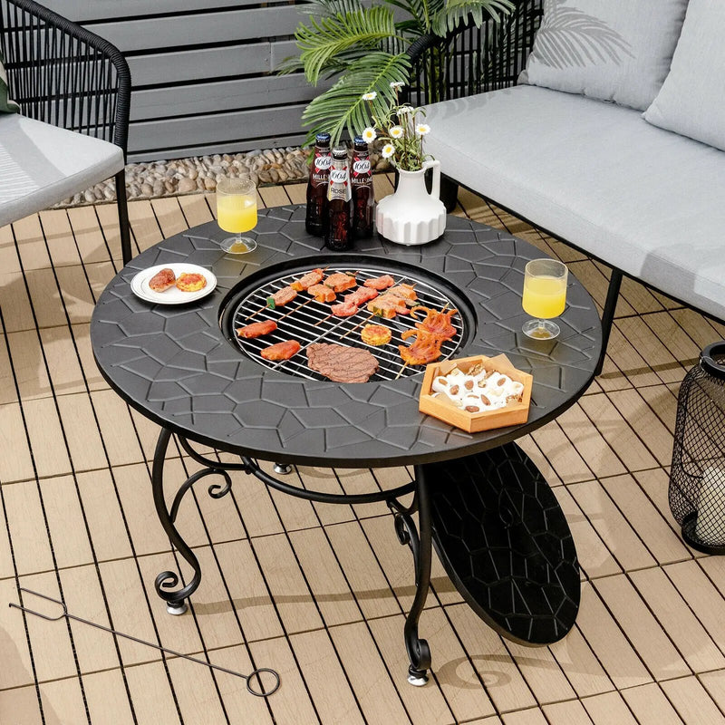 35.5 Feet Patio Fire Pit Dining Table With Cooking BBQ Grate by DirectDeals