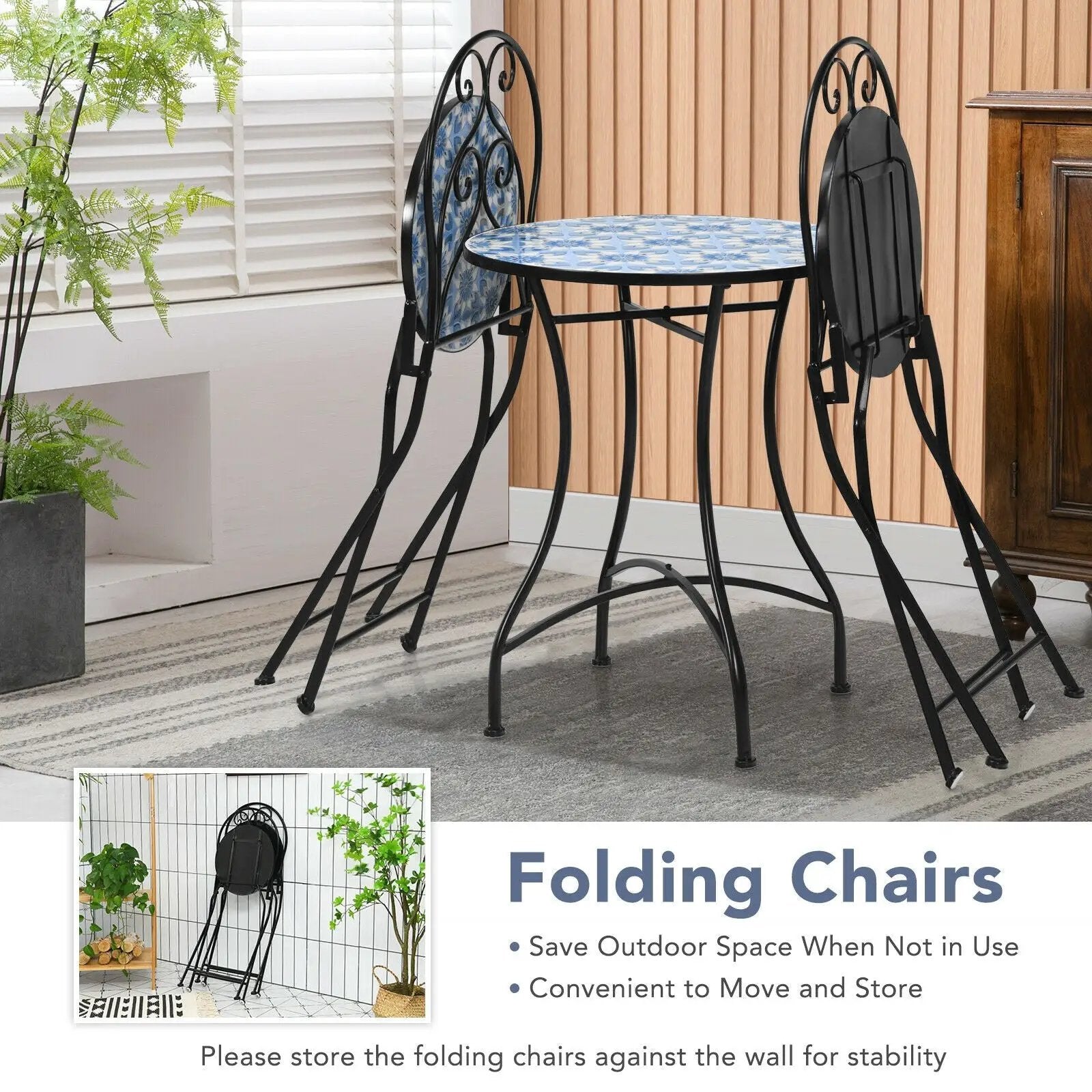 3 Pieces Patio Bistro Furniture Set with Mosaic Design by DirectDeals