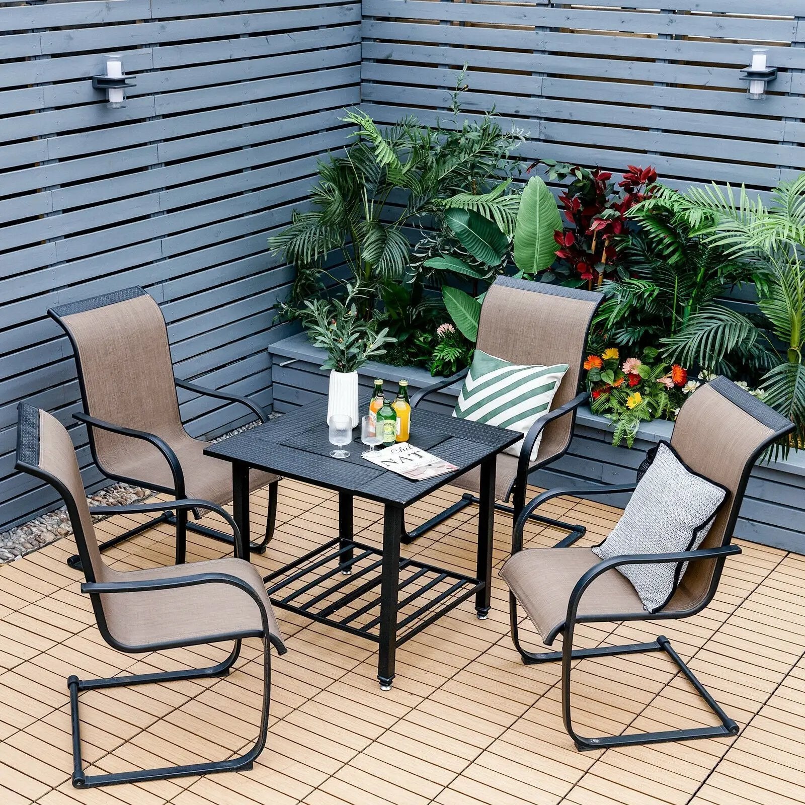 31 Inch Outdoor Fire Pit Dining Table with Cooking BBQ Grate by DirectDeals