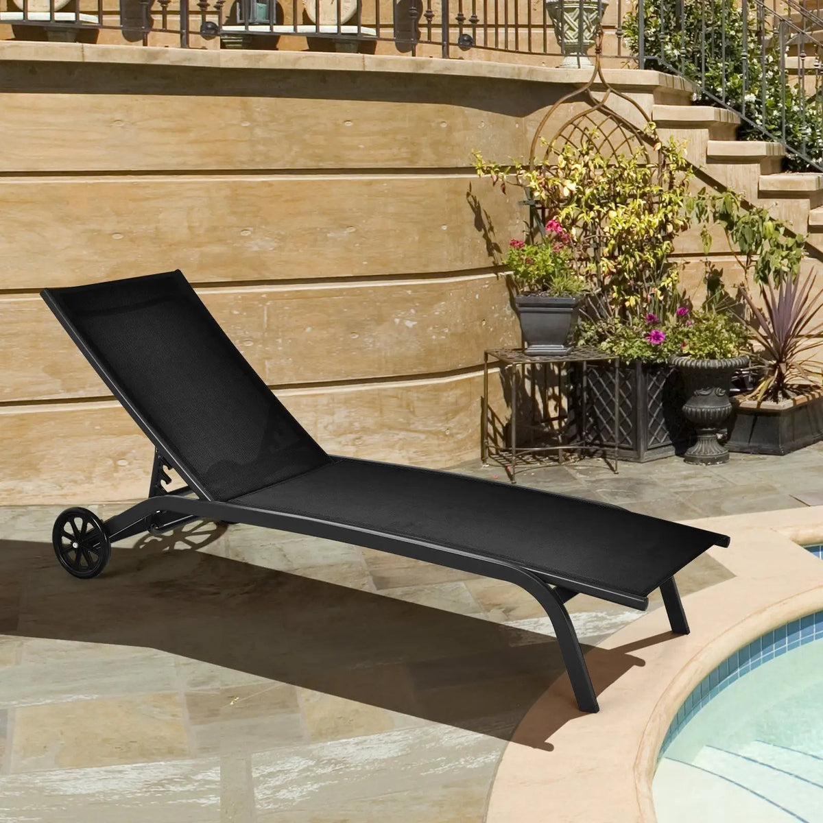6-Poisition Adjustable Outdoor Chaise Recliner with Wheels, photo 2 of 10
