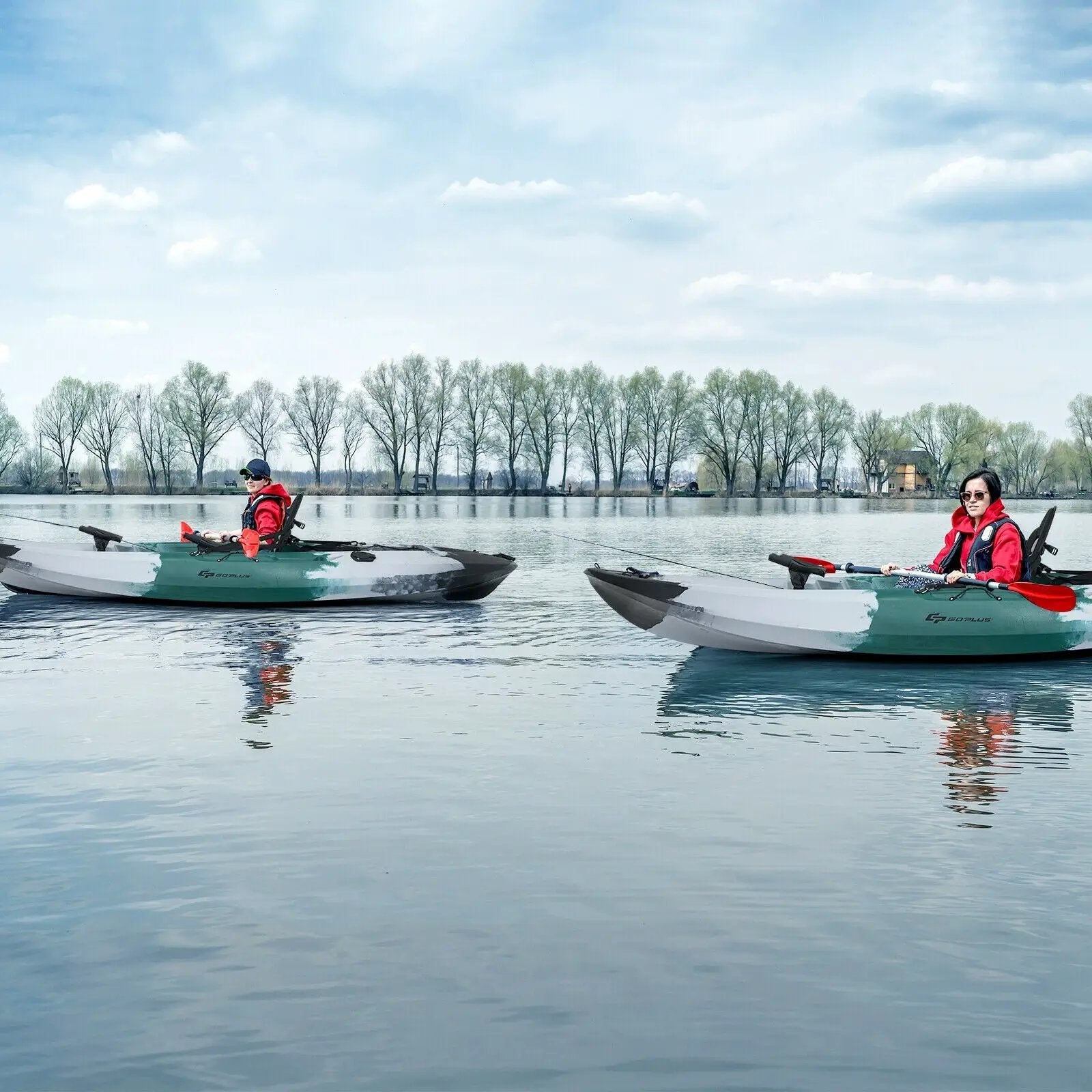 Sit-on-Top Fishing Kayak Boat With Fishing Rod Holders and Paddle-Gray by DirectDeals