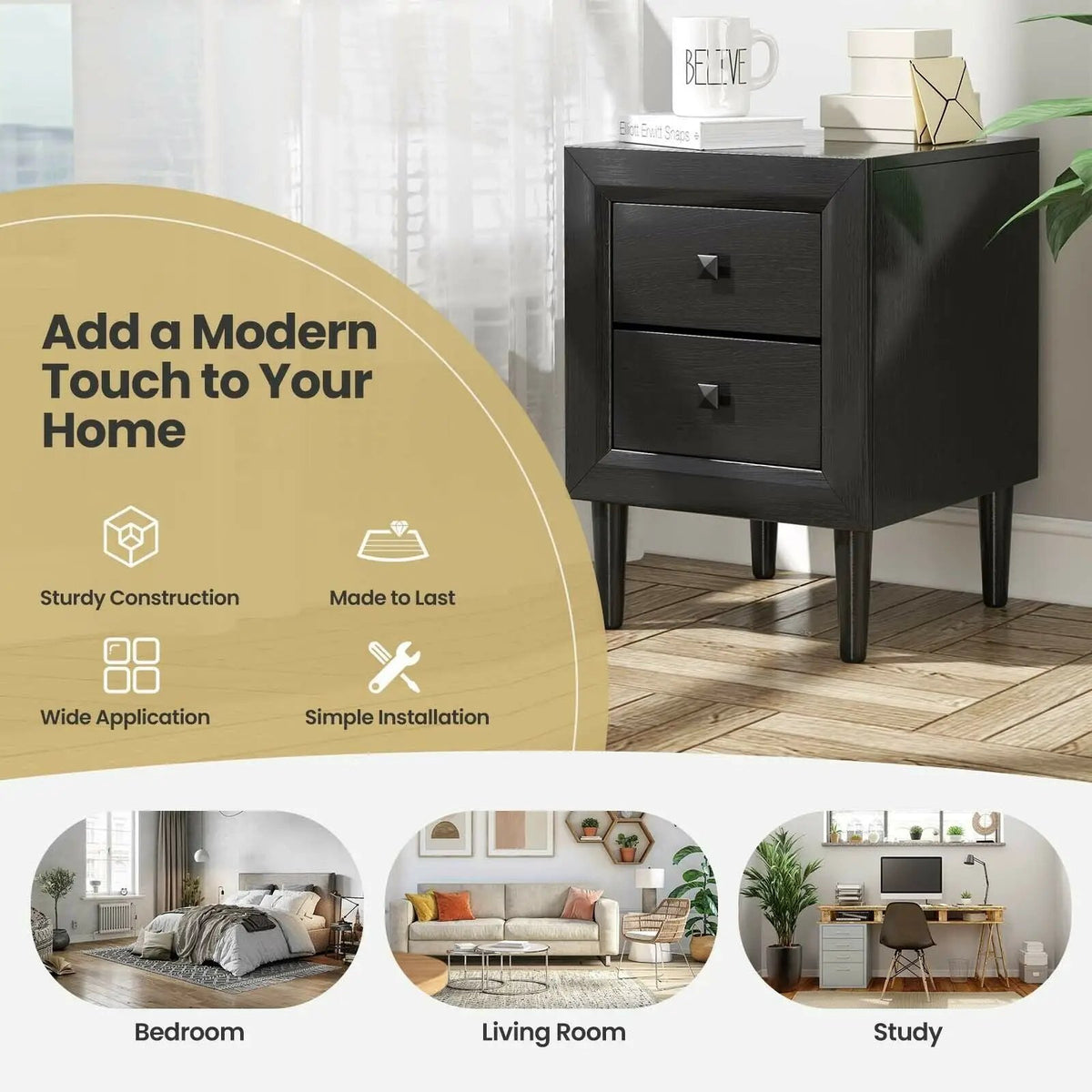 2PCS Nightstand W/2 Drawer Multipurpose, photo 5 of 9