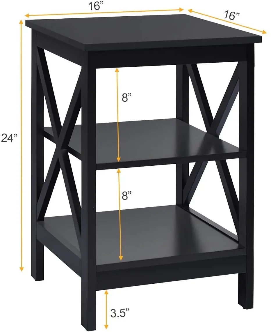 3-Tier X-Design Nightstands with Storage Shelves for Living Room Bedroom, photo 15 of 31