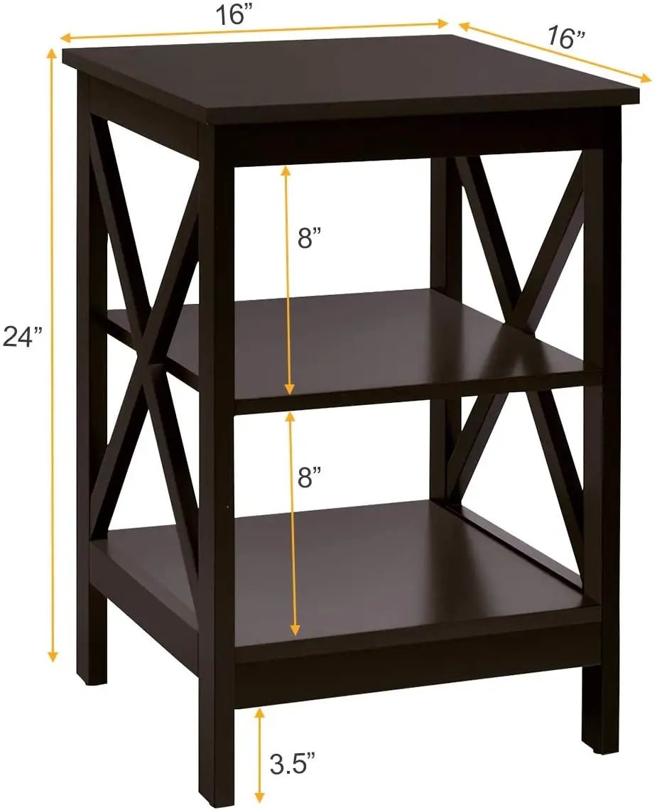 3-Tier X-Design Nightstands with Storage Shelves for Living Room Bedroom, photo 14 of 31