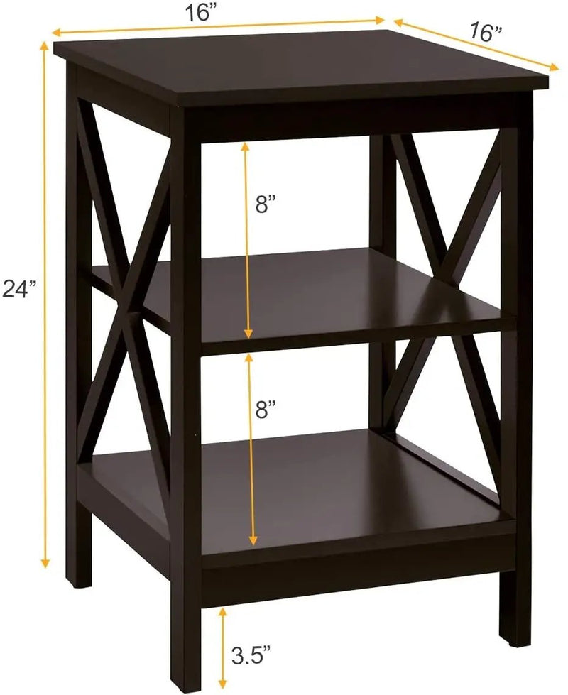 3-Tier X-Design Nightstands with Storage Shelves for Living Room Bedroom by DirectDeals