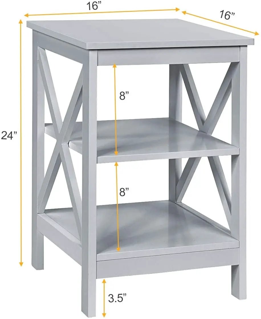 3-Tier X-Design Nightstands with Storage Shelves for Living Room Bedroom by DirectDeals