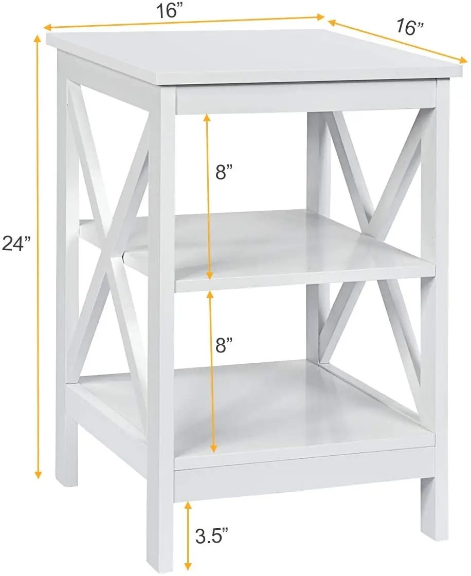 3-Tier X-Design Nightstands with Storage Shelves for Living Room Bedroom by DirectDeals