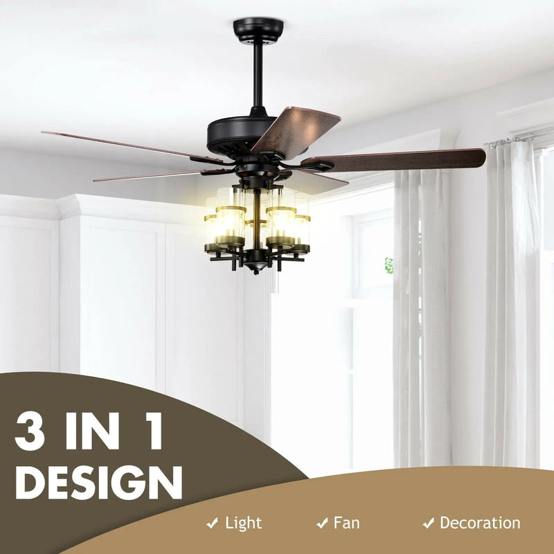 50 Inch Noiseless Ceiling Fan Light with Explosion-proof Glass Lampshades-Black by DirectDeals