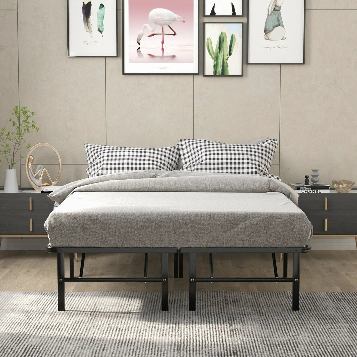 Twin/Full/Queen Size Foldable Metal Platform Bed with Tool-Free Assembly, photo 2 of 10