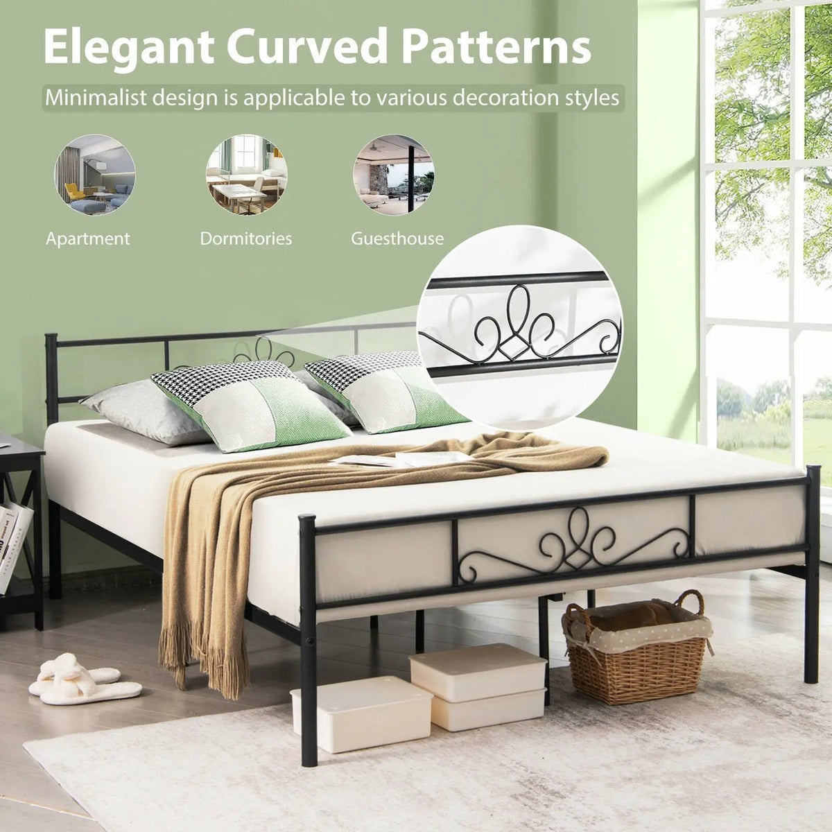 Twin/Full/Queen Size Metal Bed Frame with Headboard and Footboard, photo 6 of 10