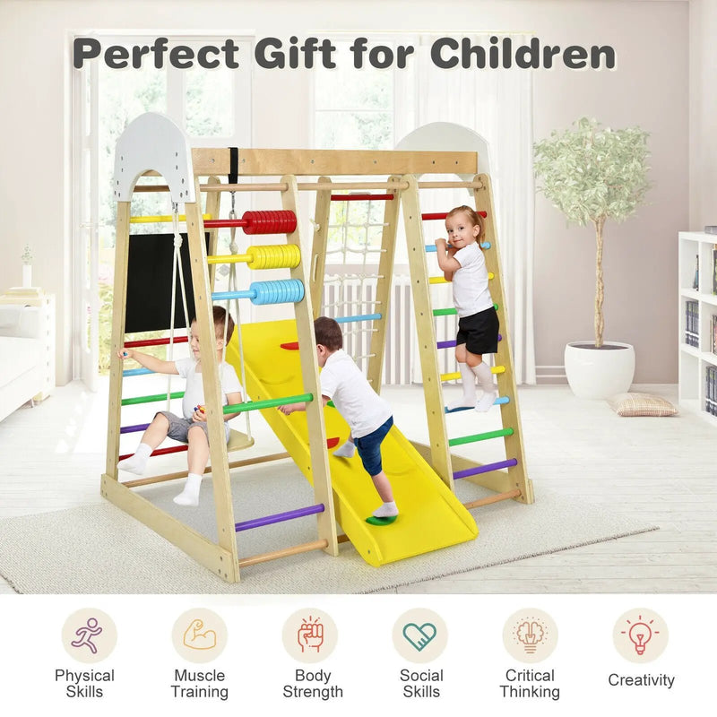 Indoor Playground Climbing Gym Wooden 8-in-1 Climber Playset for Children by DirectDeals