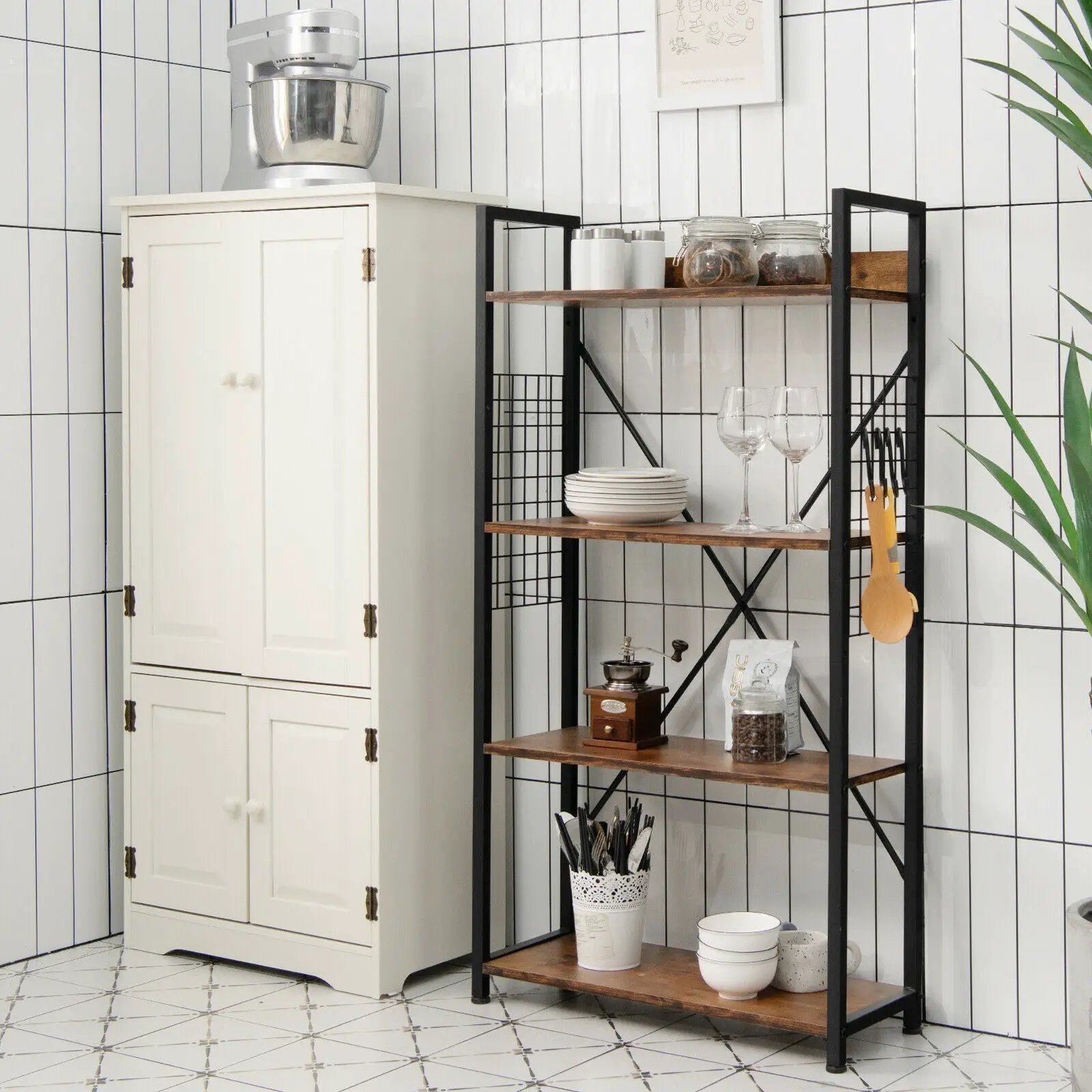 4 -Tier Industrial Open Storage Bookshelf-Coffee by DirectDeals