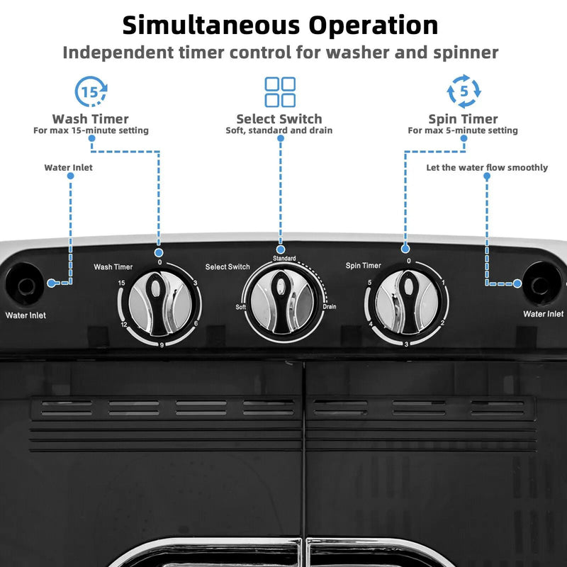 8 lbs Portable Mini Twin Tub Spinner Semi-Automatic Washing Machine by DirectDeals