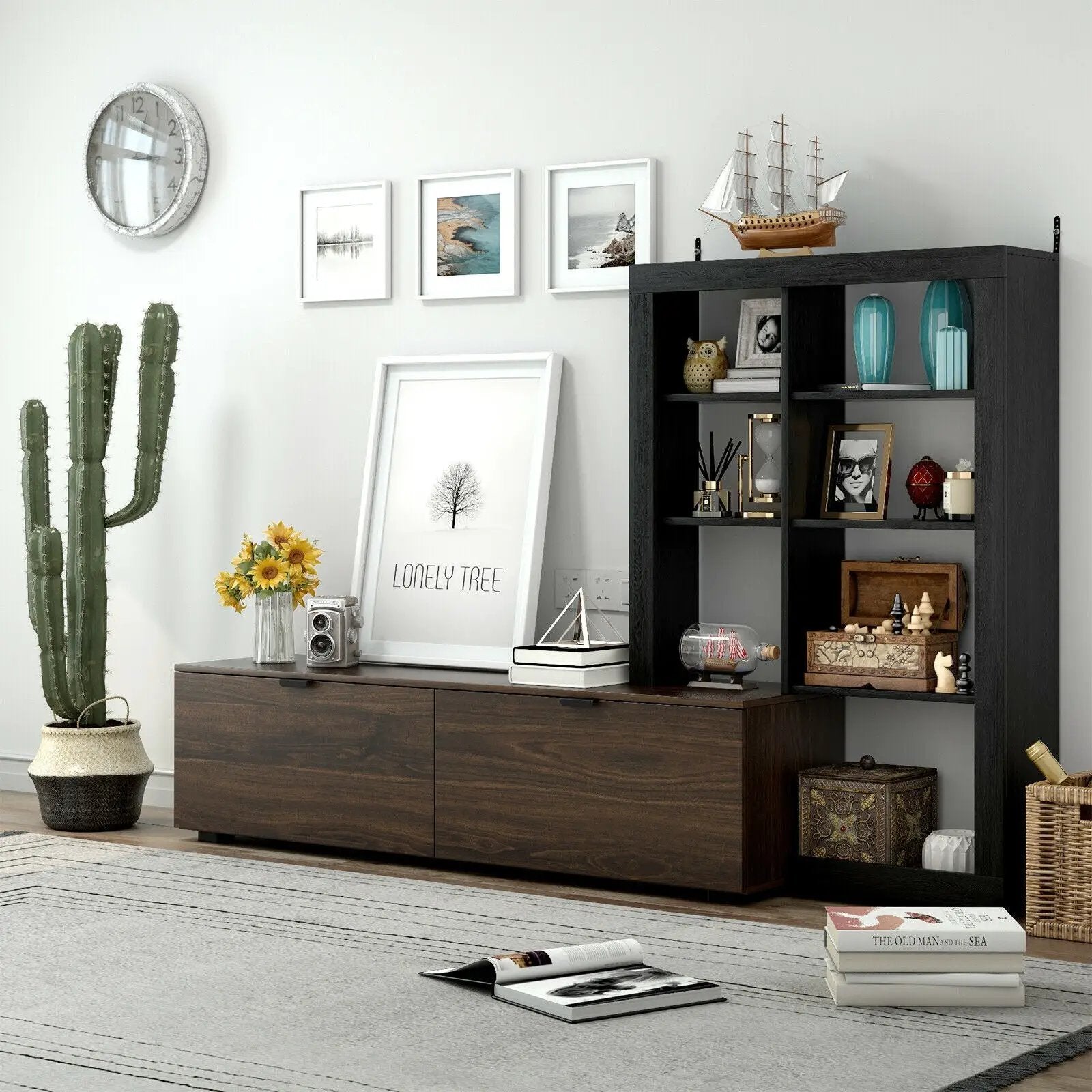 2-In-1 TV Stand with 4-tier Bookshelf for TVs up to 50 Inch by DirectDeals