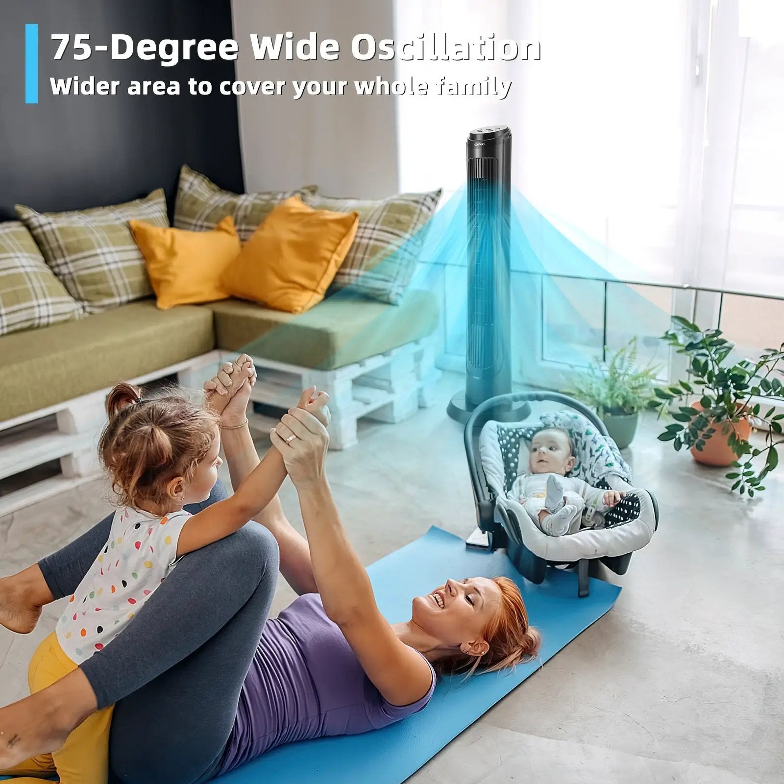 40 Inch Tower Fan with Remote 75Àö Oscillating Fan with 3 Wind Modes and 4 Wind Speeds-Black by DirectDeals