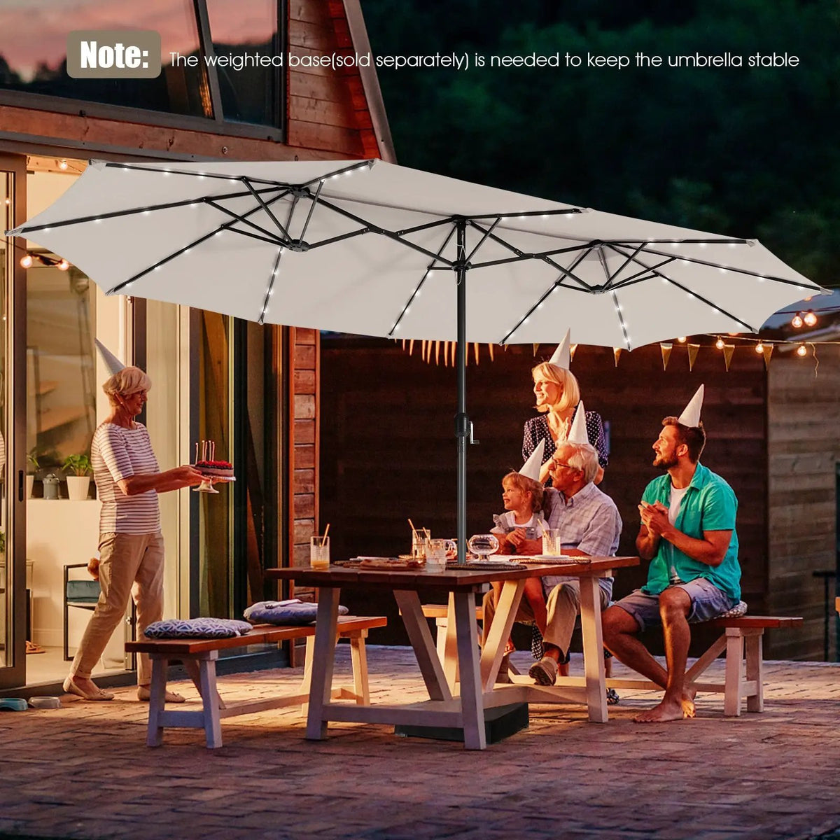 15 Feet Twin Patio Umbrella with 48 Solar LED Lights, photo 8 of 14