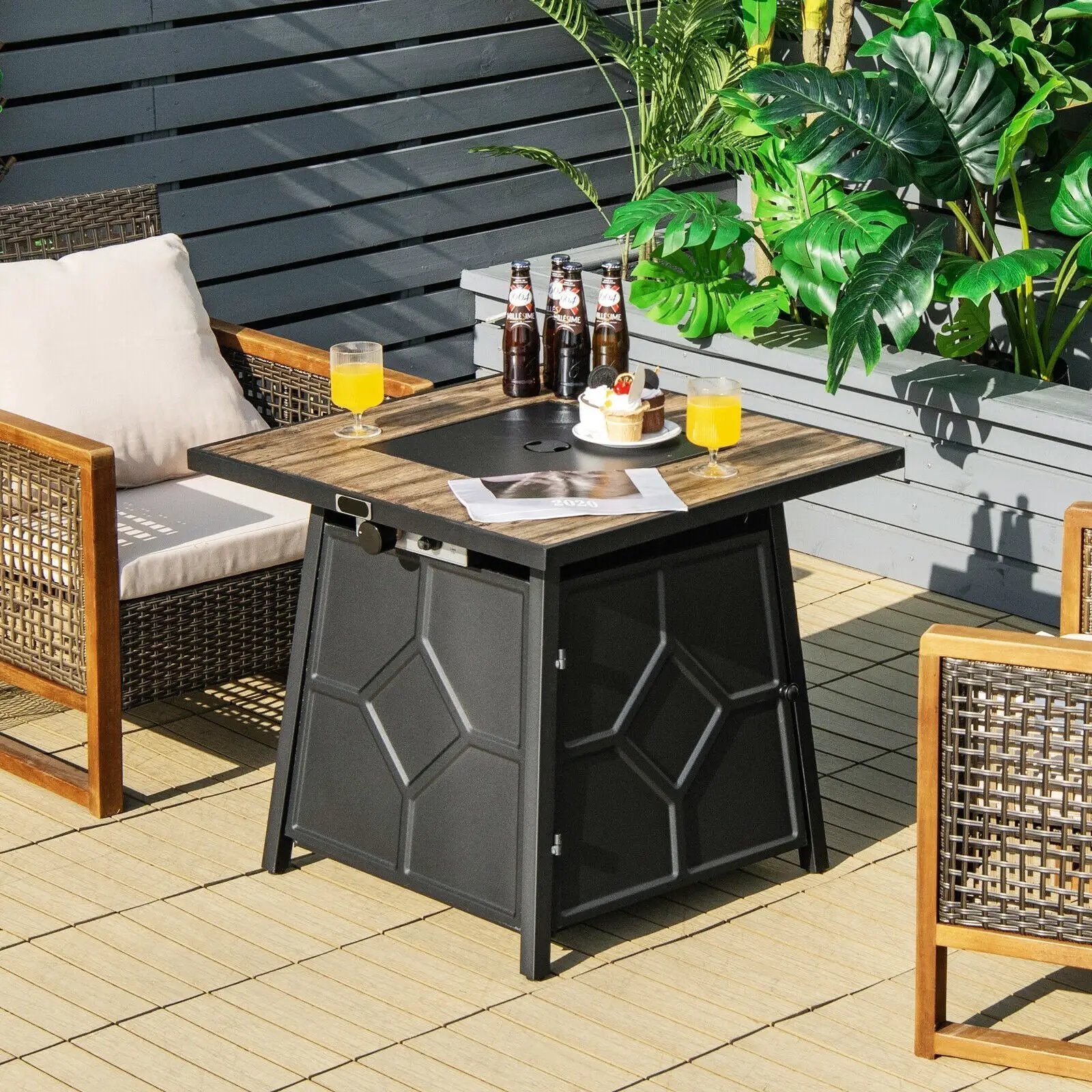 40 000 BTU 28 Inches Propane Gas Fire Pit Table With Cover by DirectDeals