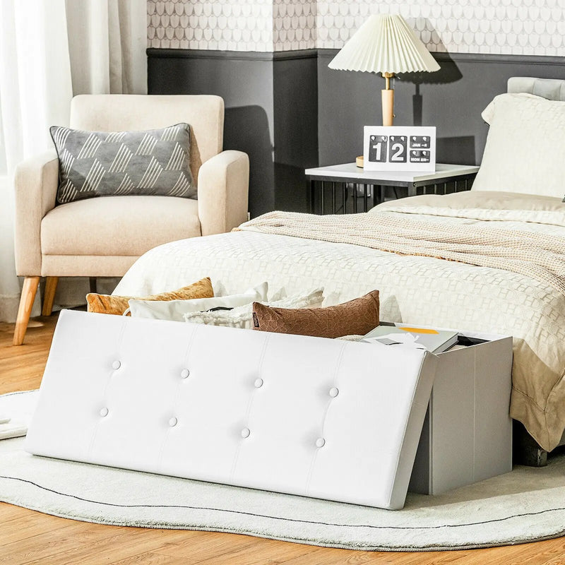 45 Inches Large Folding Ottoman Storage Seat-White by DirectDeals