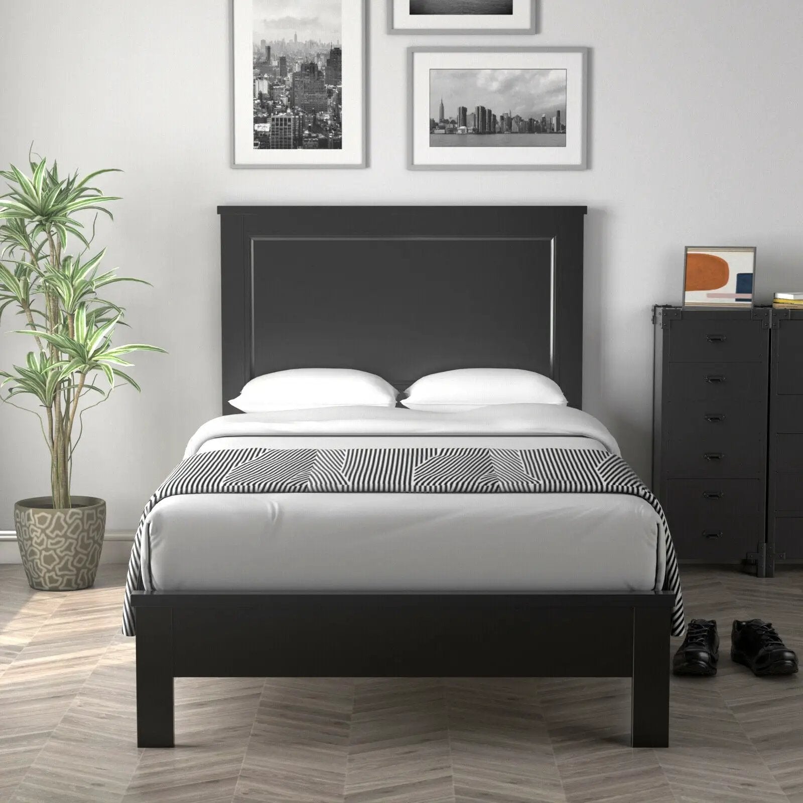 Twin Size Platform Bed Frame with Rubber Wood Leg-Black by DirectDeals