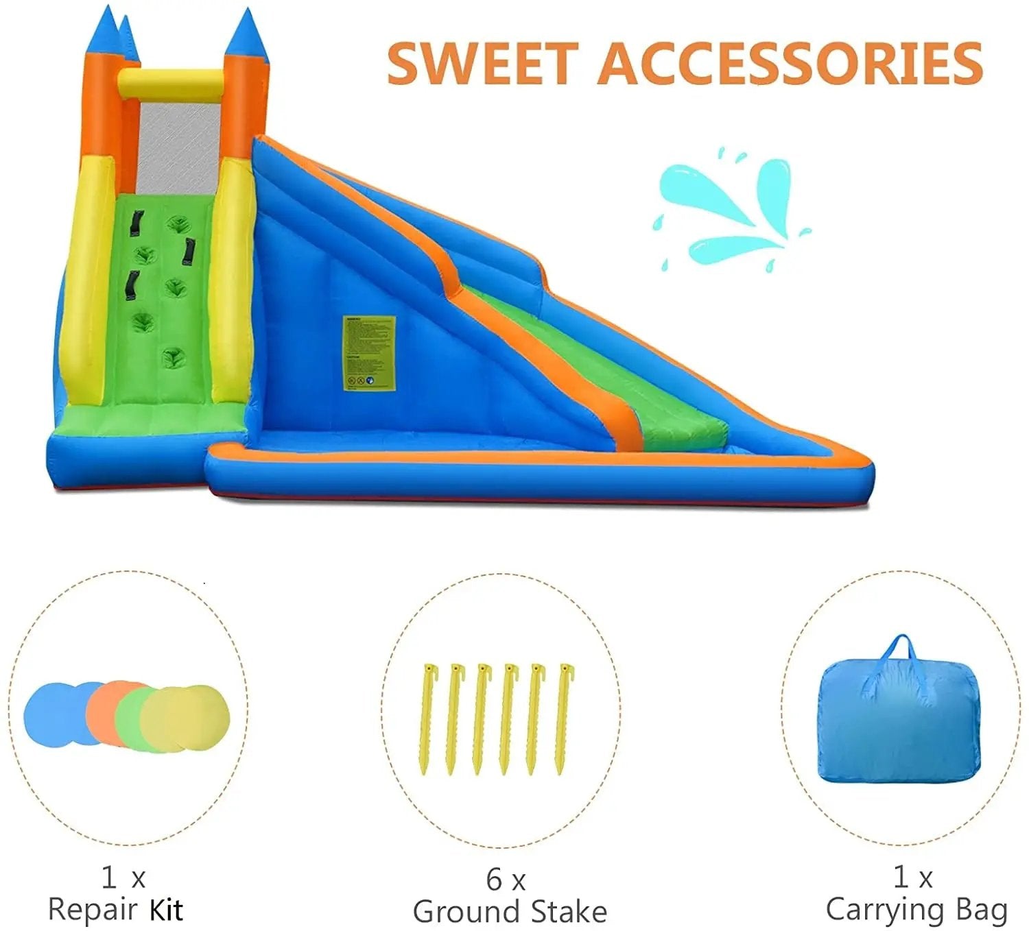 Kids Inflatable Water Slide Bouncing House with Carrying Bag and 480W Blower by DirectDeals
