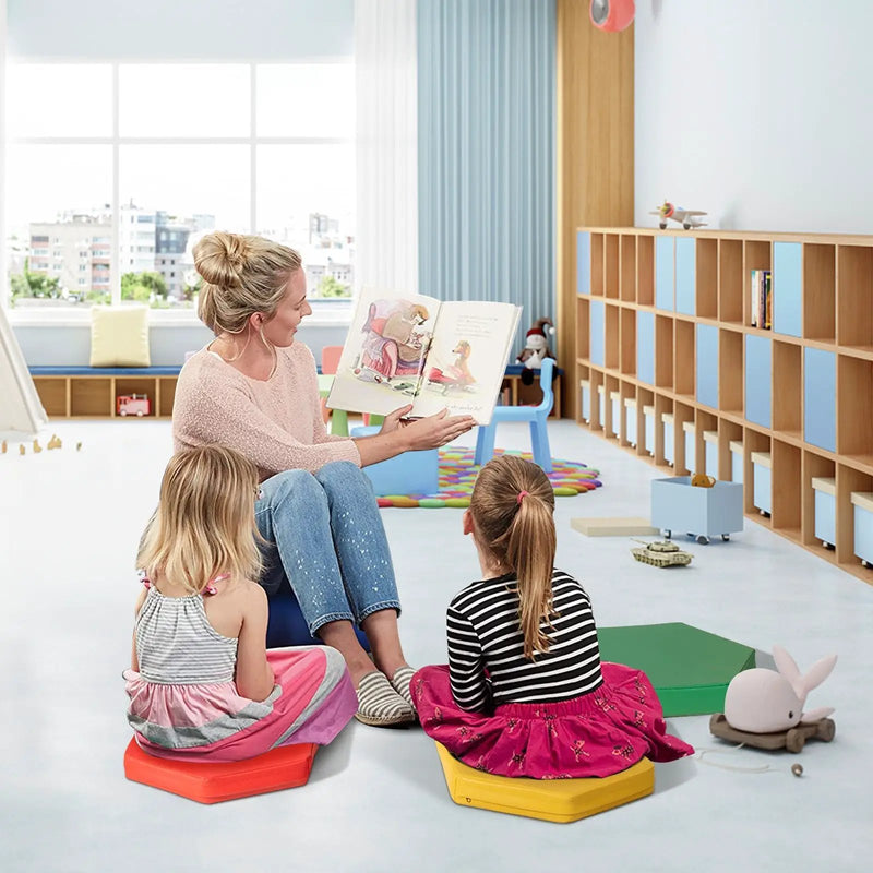 6 Pieces Multifunctional Hexagon Toddler Floor Cushions Classroom Seating with Handles by DirectDeals