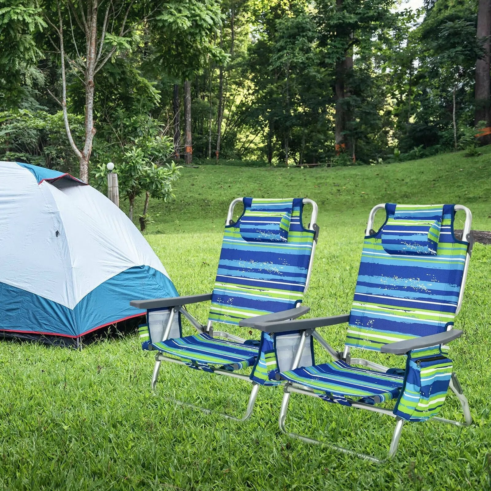 4-Pack 5-Position Outdoor Folding Backpack Beach Reclining Chair with Pillow by DirectDeals