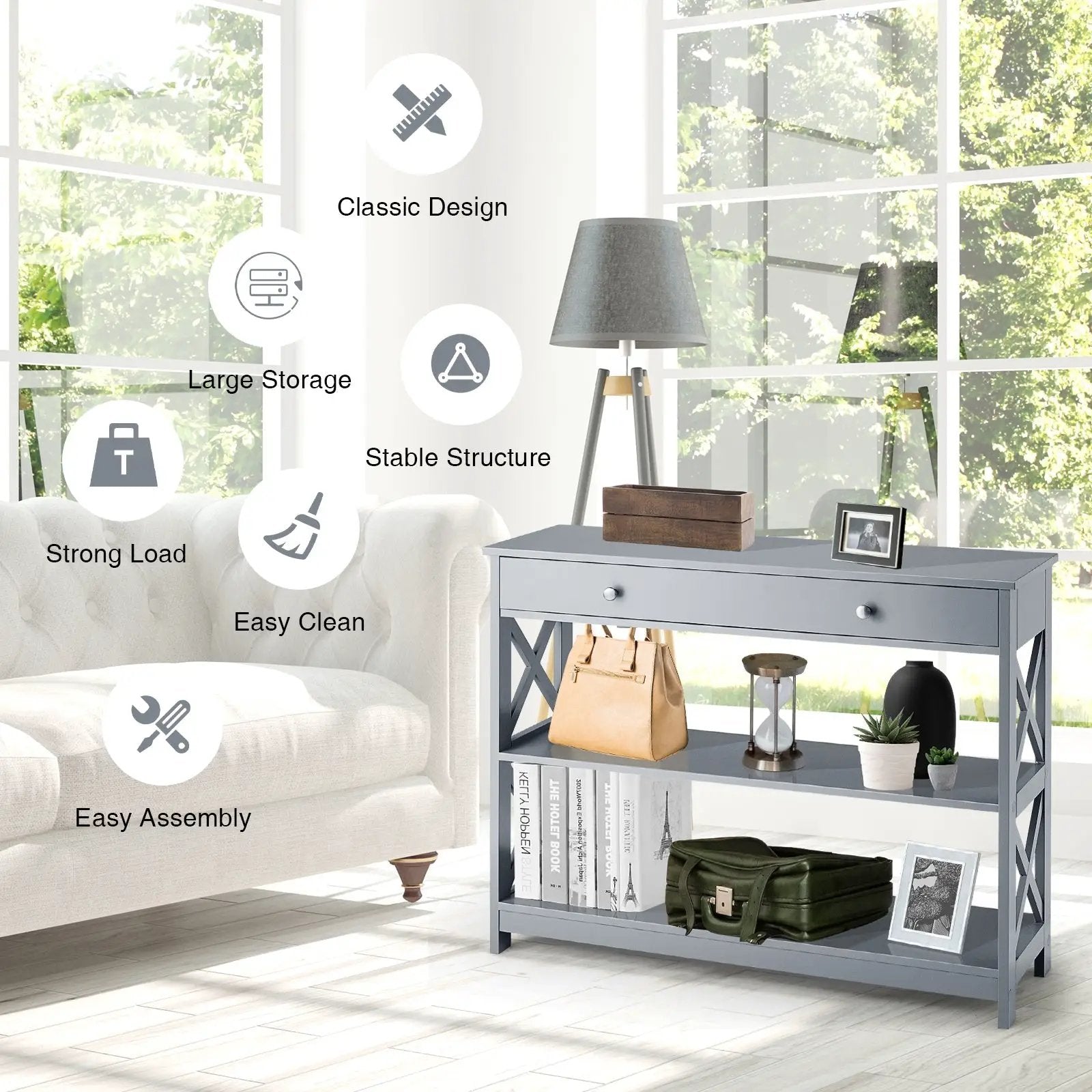 Console Table 3-Tier with Drawer and Storage Shelves by DirectDeals