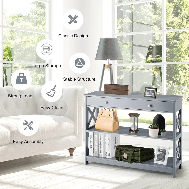 Console Table 3-Tier with Drawer and Storage Shelves by DirectDeals