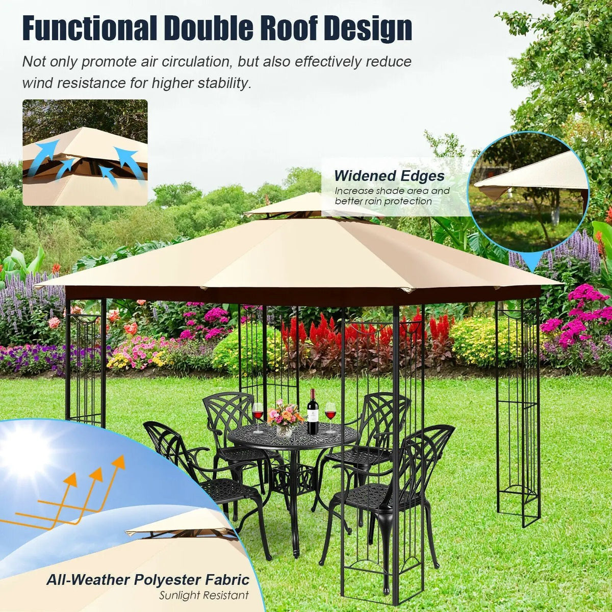10 x 10 Feet L-Shaped Patio Canopy Gazebo Outdoor 2-Tier Steel Tent, photo 6 of 9